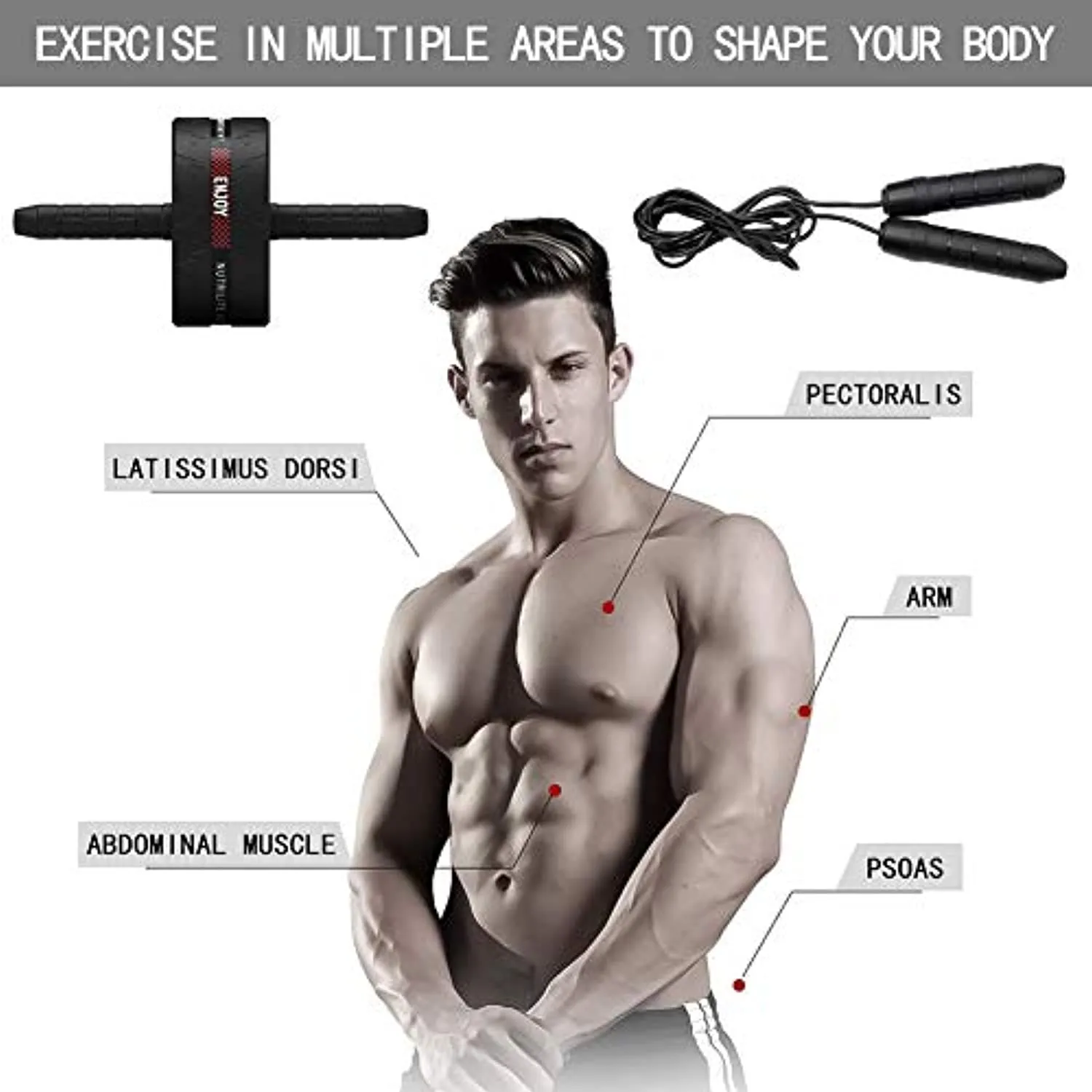 Fitness Ab Roller Wheel for Abdominal Exercises Abs Workout Equipment with Knee Pad and Jump Rope for Home Office Gym Trainer