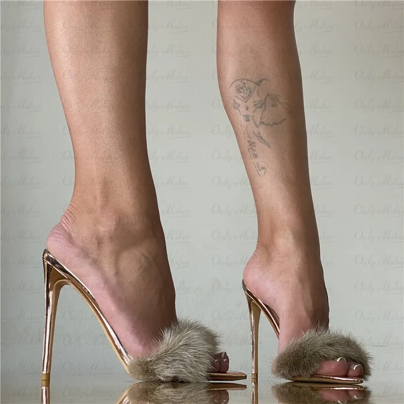 Fur Thin High Sandals