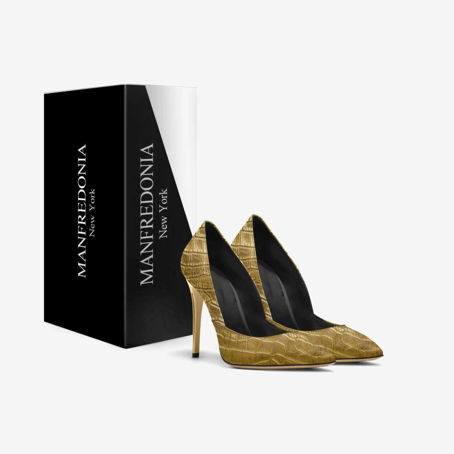 GOLD ALLIGATOR SPLIT STILETTO PUMP
