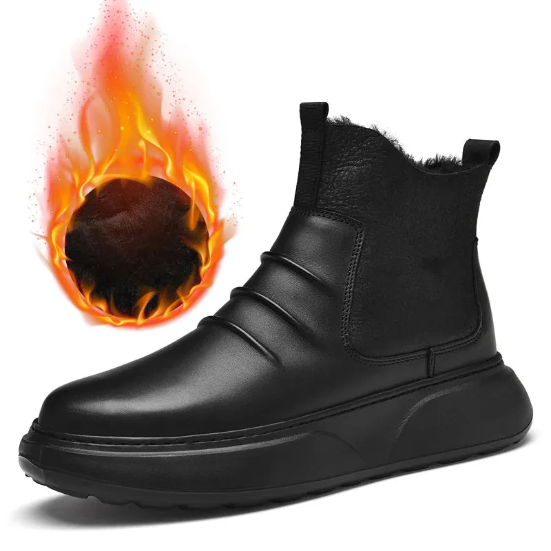 Hnzxzm High Quality New Men's Winter Chelsea Boots Casual Genuine Leather Shoes Male Waterproof  Plush Warm Ankle Snow Men Boots