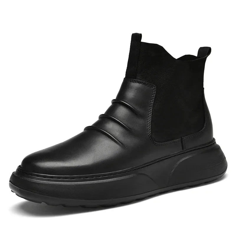 Hnzxzm High Quality New Men's Winter Chelsea Boots Casual Genuine Leather Shoes Male Waterproof  Plush Warm Ankle Snow Men Boots