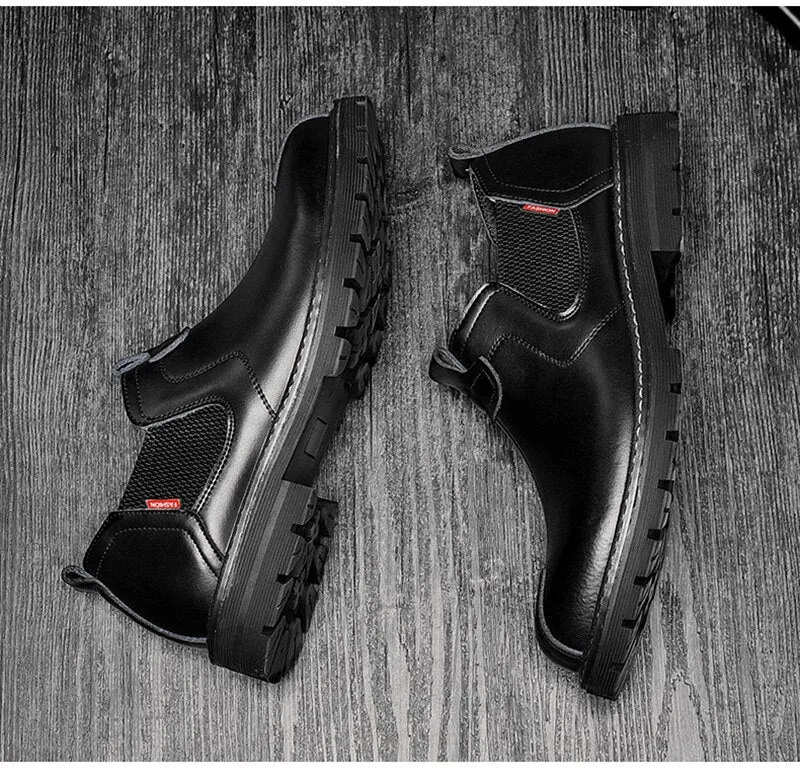 Hnzxzm New Genuine Leather Chelsea Boots Men Leather Shoes Autumn Early Winter Shoes Man Single Boots Thick Sole Male Footwear