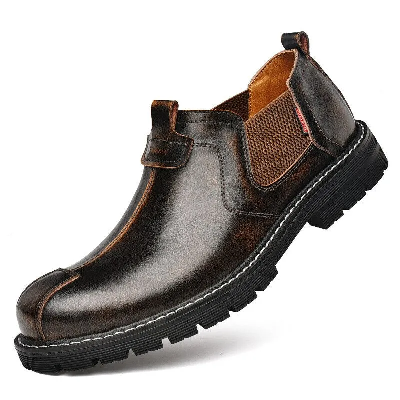 Hnzxzm New Genuine Leather Chelsea Boots Men Leather Shoes Autumn Early Winter Shoes Man Single Boots Thick Sole Male Footwear