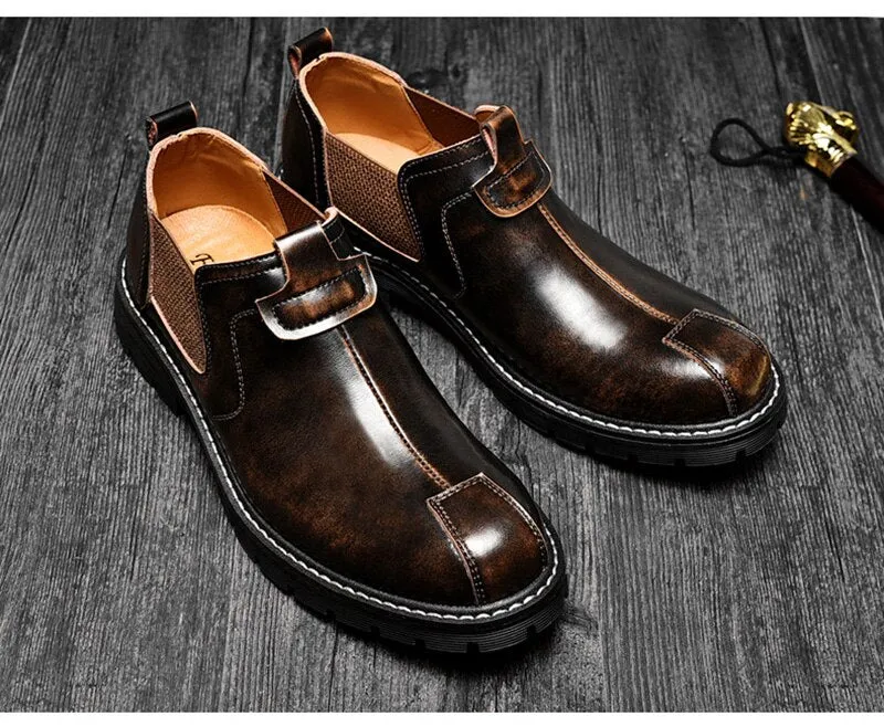 Hnzxzm New Genuine Leather Chelsea Boots Men Leather Shoes Autumn Early Winter Shoes Man Single Boots Thick Sole Male Footwear