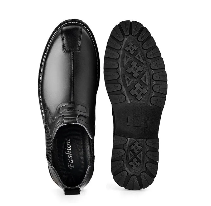 Hnzxzm New Genuine Leather Chelsea Boots Men Leather Shoes Autumn Early Winter Shoes Man Single Boots Thick Sole Male Footwear