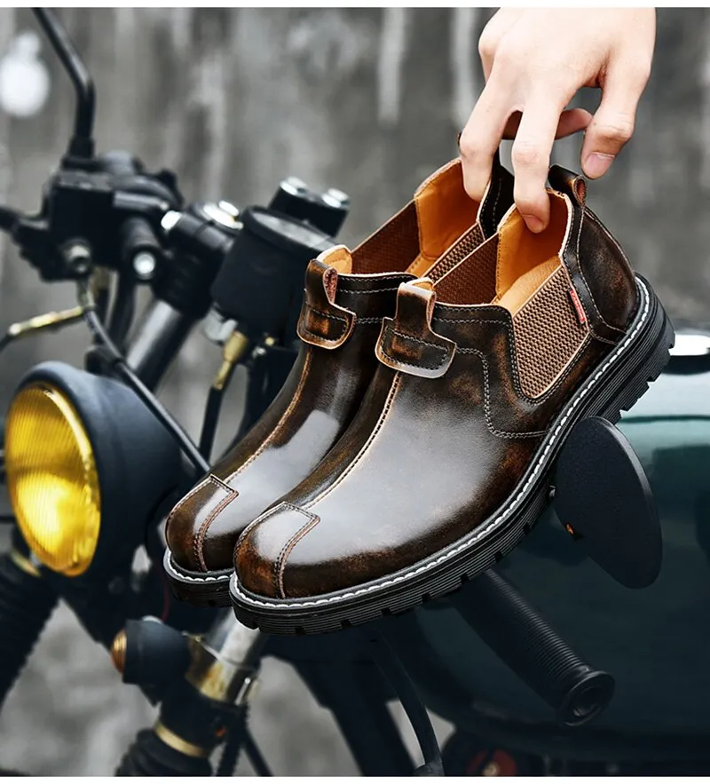 Hnzxzm New Genuine Leather Chelsea Boots Men Leather Shoes Autumn Early Winter Shoes Man Single Boots Thick Sole Male Footwear