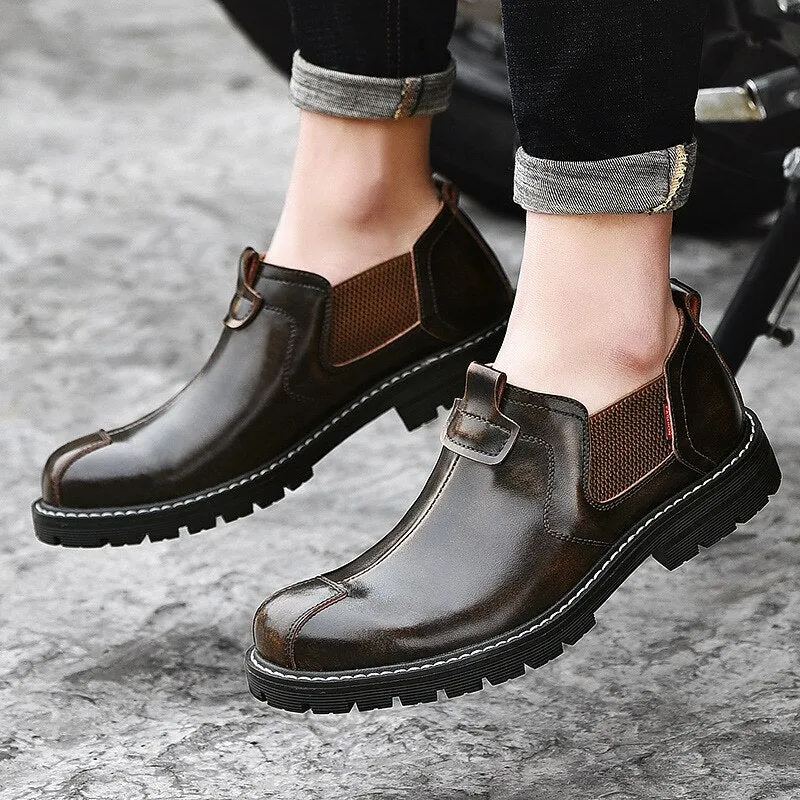Hnzxzm New Genuine Leather Chelsea Boots Men Leather Shoes Autumn Early Winter Shoes Man Single Boots Thick Sole Male Footwear