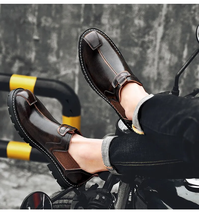 Hnzxzm New Genuine Leather Chelsea Boots Men Leather Shoes Autumn Early Winter Shoes Man Single Boots Thick Sole Male Footwear