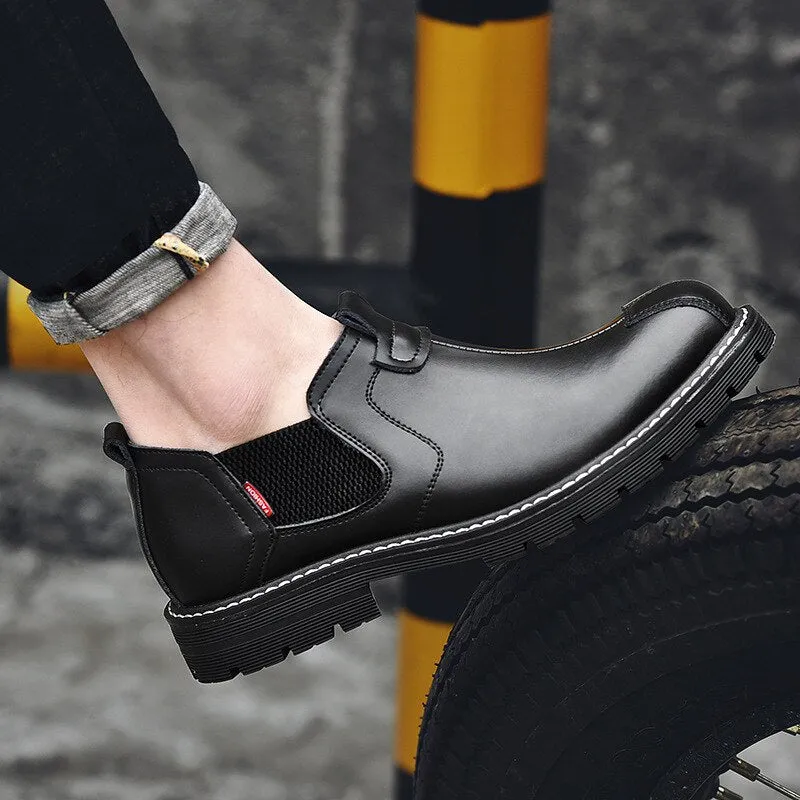 Hnzxzm New Genuine Leather Chelsea Boots Men Leather Shoes Autumn Early Winter Shoes Man Single Boots Thick Sole Male Footwear
