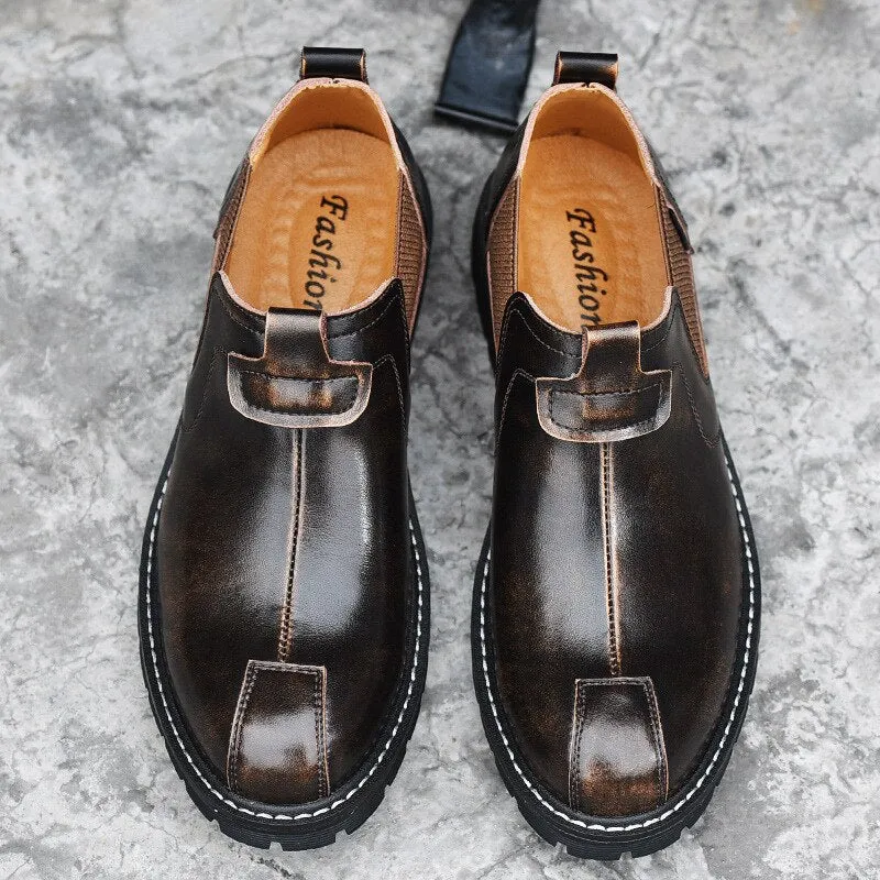 Hnzxzm New Genuine Leather Chelsea Boots Men Leather Shoes Autumn Early Winter Shoes Man Single Boots Thick Sole Male Footwear