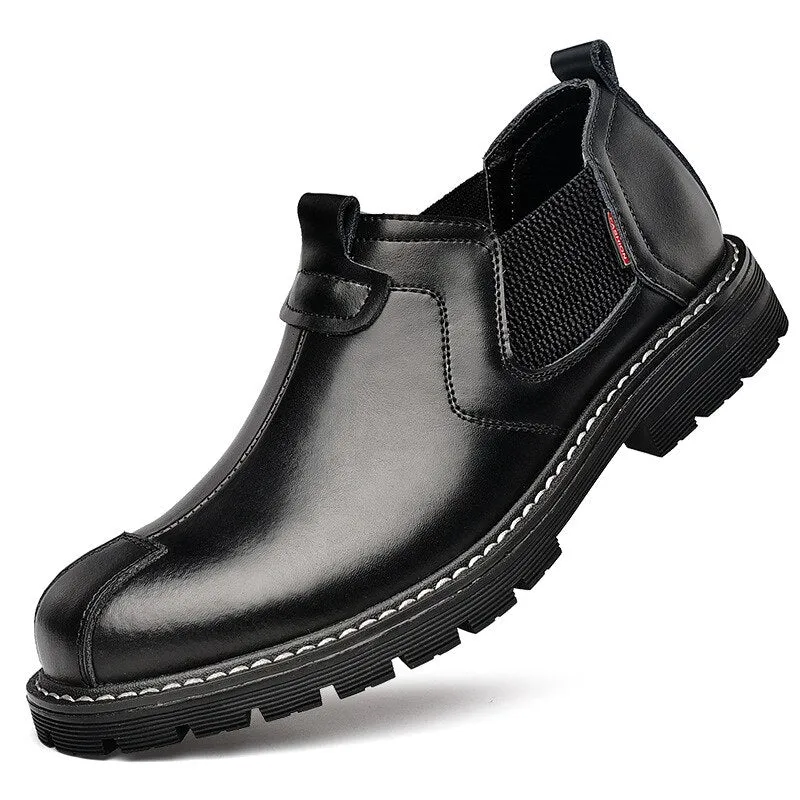 Hnzxzm New Genuine Leather Chelsea Boots Men Leather Shoes Autumn Early Winter Shoes Man Single Boots Thick Sole Male Footwear