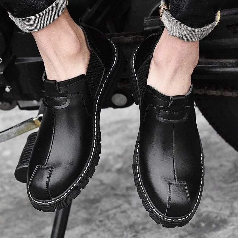 Hnzxzm New Genuine Leather Chelsea Boots Men Leather Shoes Autumn Early Winter Shoes Man Single Boots Thick Sole Male Footwear