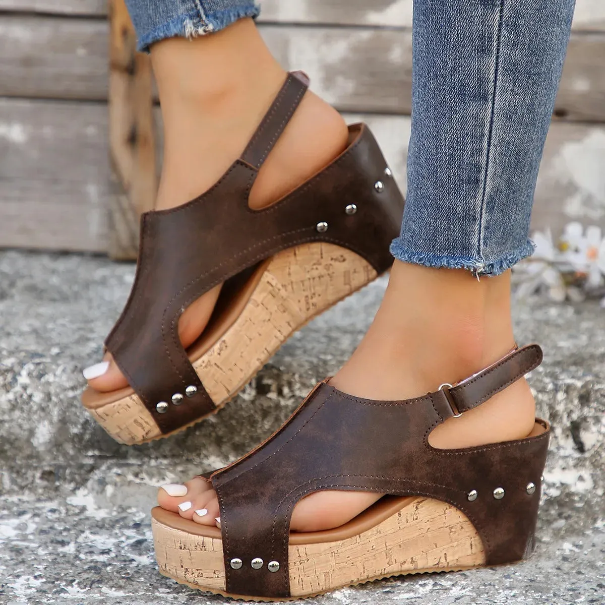 Hnzxzm Roman Open Toe Shoes Platform Sandals Women Summer Retro Peep Toe Thick Bottom Wedge Shoes Women Casual High Heel Sandals Size 43