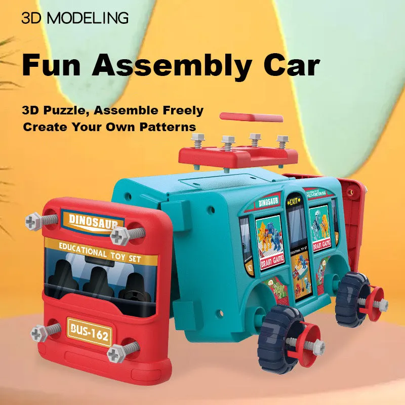 Kids 162 Piece Multifunctional Bus & Dinosaur Set with Drill Toy Kids Drill Sets Preschool & Toddler STEM Toy