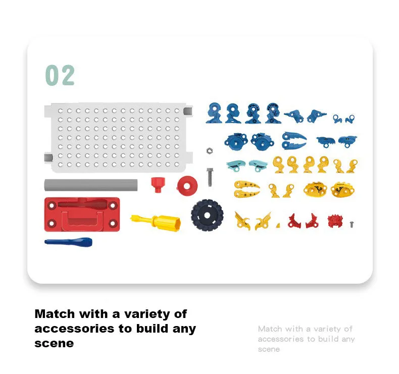 Kids 162 Piece Multifunctional Bus & Dinosaur Set with Drill Toy Kids Drill Sets Preschool & Toddler STEM Toy