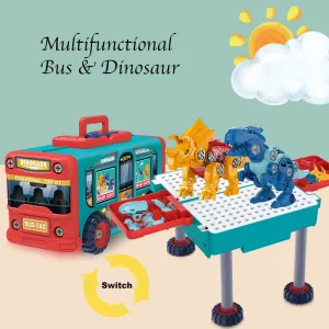 Kids 162 Piece Multifunctional Bus & Dinosaur Set with Drill Toy Kids Drill Sets Preschool & Toddler STEM Toy