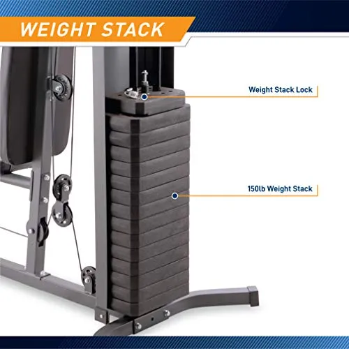 Marcy 150lb. Stack Home Gym with Pulley, Arm, and Leg Developer Multifunctional Workout Station for Weightlifting and Bodybuilding – 300 lbs Capacity MWM-4965, Black
