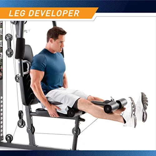 Marcy 150lb. Stack Home Gym with Pulley, Arm, and Leg Developer Multifunctional Workout Station for Weightlifting and Bodybuilding – 300 lbs Capacity MWM-4965, Black
