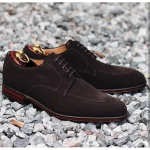 Men's Chocolate Brown Suede Derby Shoes, Handmade Suede Dress Shoes for Men