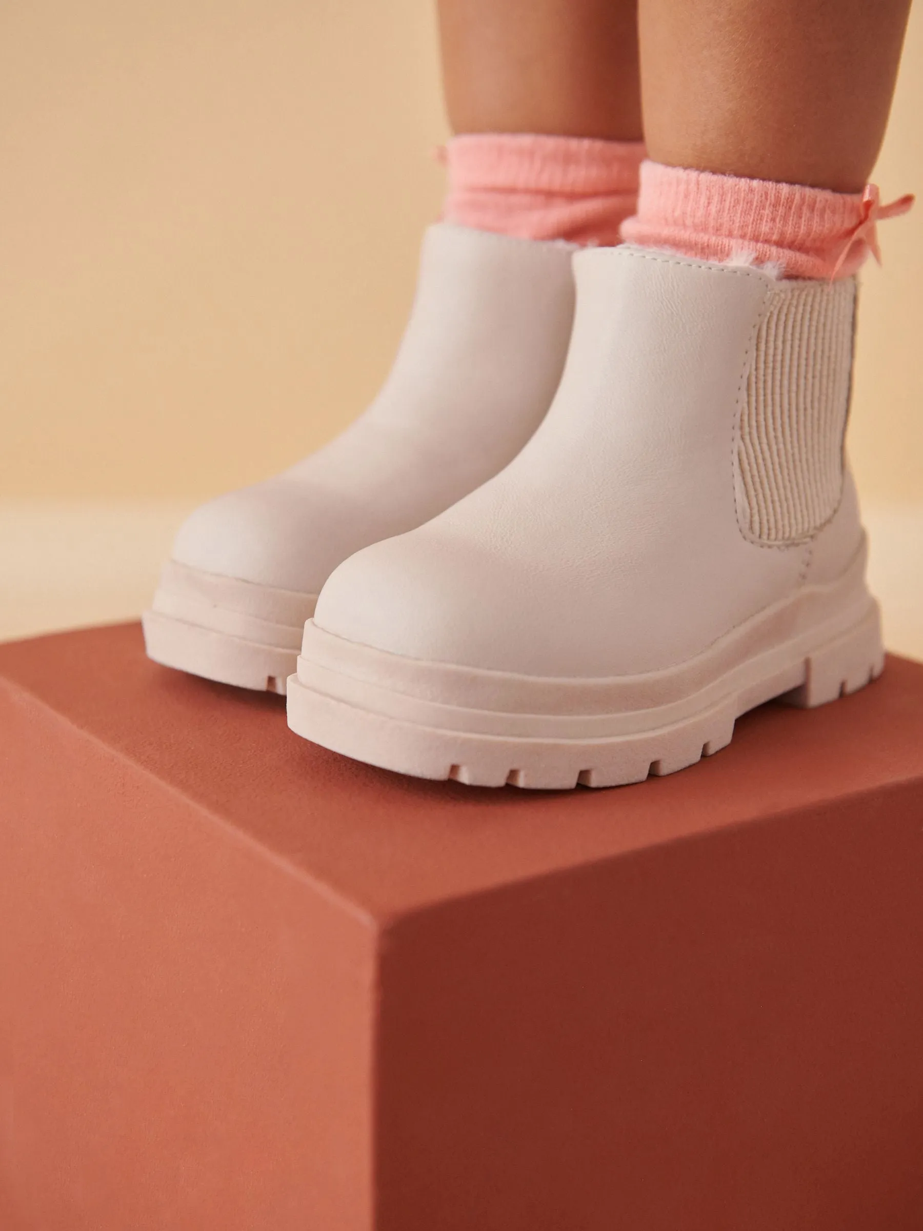 Neutral White Chelsea Chunky Ankle Boots