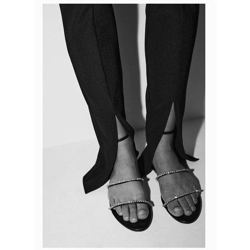 New Summer Minimalist Rhinestone Thin Strap Sexy Women Sandals Comfortable Soft All-match Sandals Student Fashion Women's Shoes