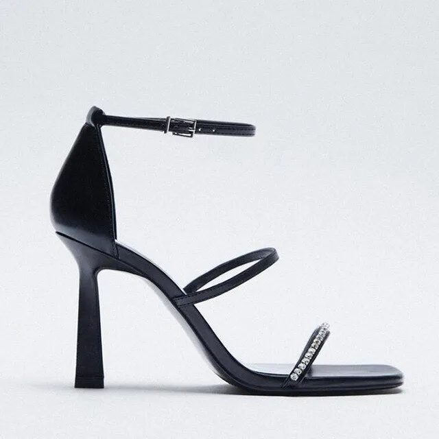 New Summer Minimalist Rhinestone Thin Strap Sexy Women Sandals Comfortable Soft All-match Sandals Student Fashion Women's Shoes