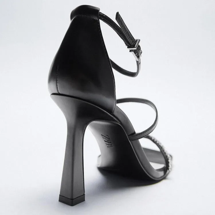 New Summer Minimalist Rhinestone Thin Strap Sexy Women Sandals Comfortable Soft All-match Sandals Student Fashion Women's Shoes