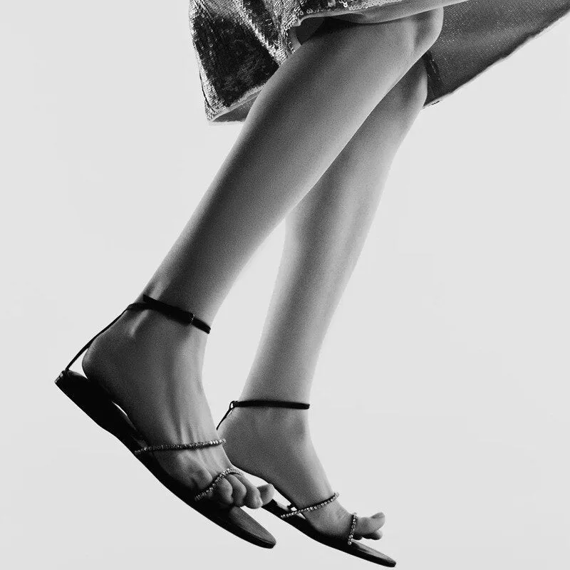 New Summer Minimalist Rhinestone Thin Strap Sexy Women Sandals Comfortable Soft All-match Sandals Student Fashion Women's Shoes