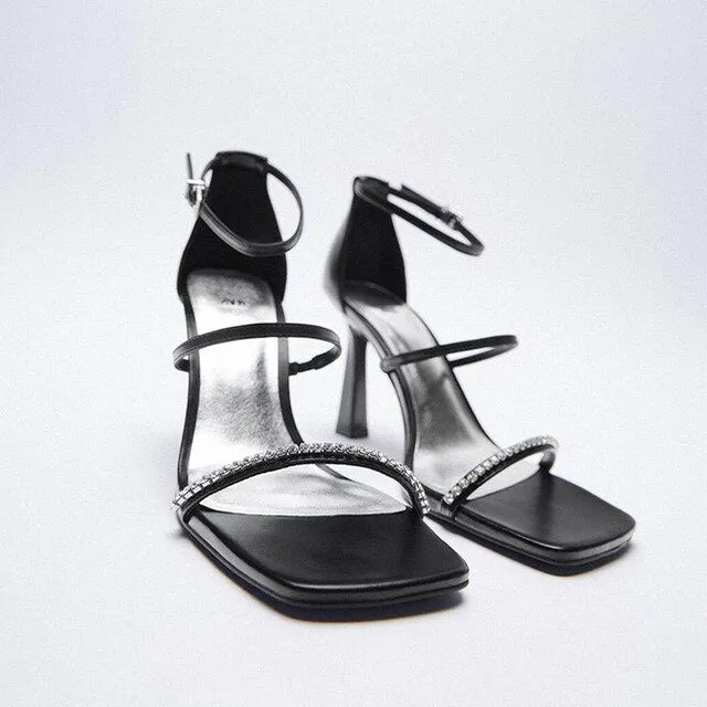 New Summer Minimalist Rhinestone Thin Strap Sexy Women Sandals Comfortable Soft All-match Sandals Student Fashion Women's Shoes