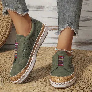 NEW Women's Hollow Out Design Flat Shoes, Casual Slip On Colorblock Shoes, Comfortable Low Top Shoes, Green, Sz 9!