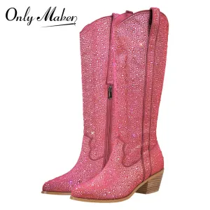 ONLY MAKER Pink Rhinestone Western Boots