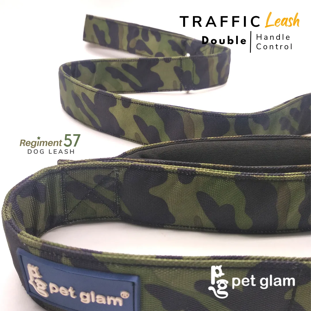 Pet Glam Traffic Leash For Dogs Regiment57 with Double Padded Handle-Heavy Duty Hardware-5 Ft Long X-Large 1.5 inch Wide