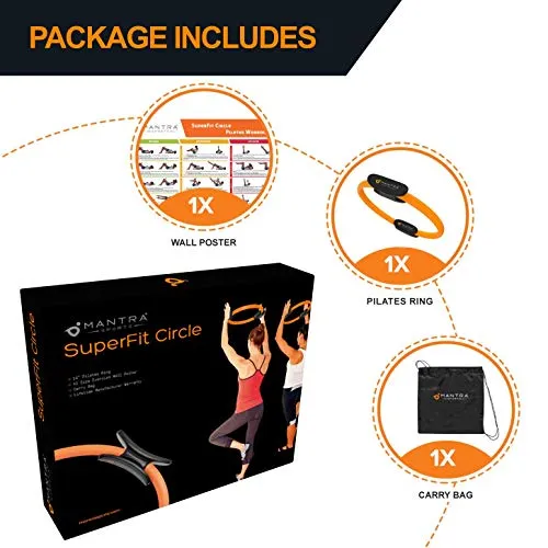 Pilates Ring Circle, Yoga Ring Inner Thigh Exercise Equipment for Women & Men, Pilates Equipment for Home Workouts, Magic Circle Pilates Ring Inner Thigh Toner, Fitness Ring with Wall Poster & Bag