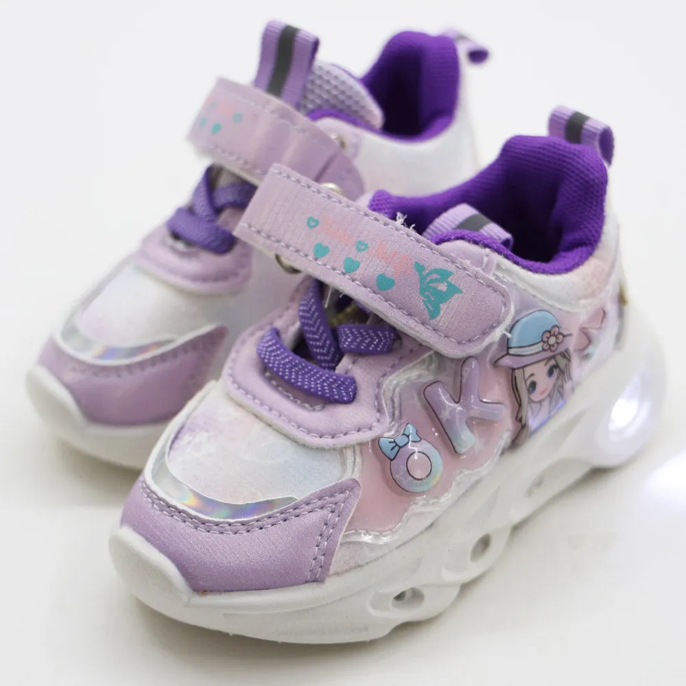 Pink & Purple Velcro Closure Sneakers With LED Light-Up
