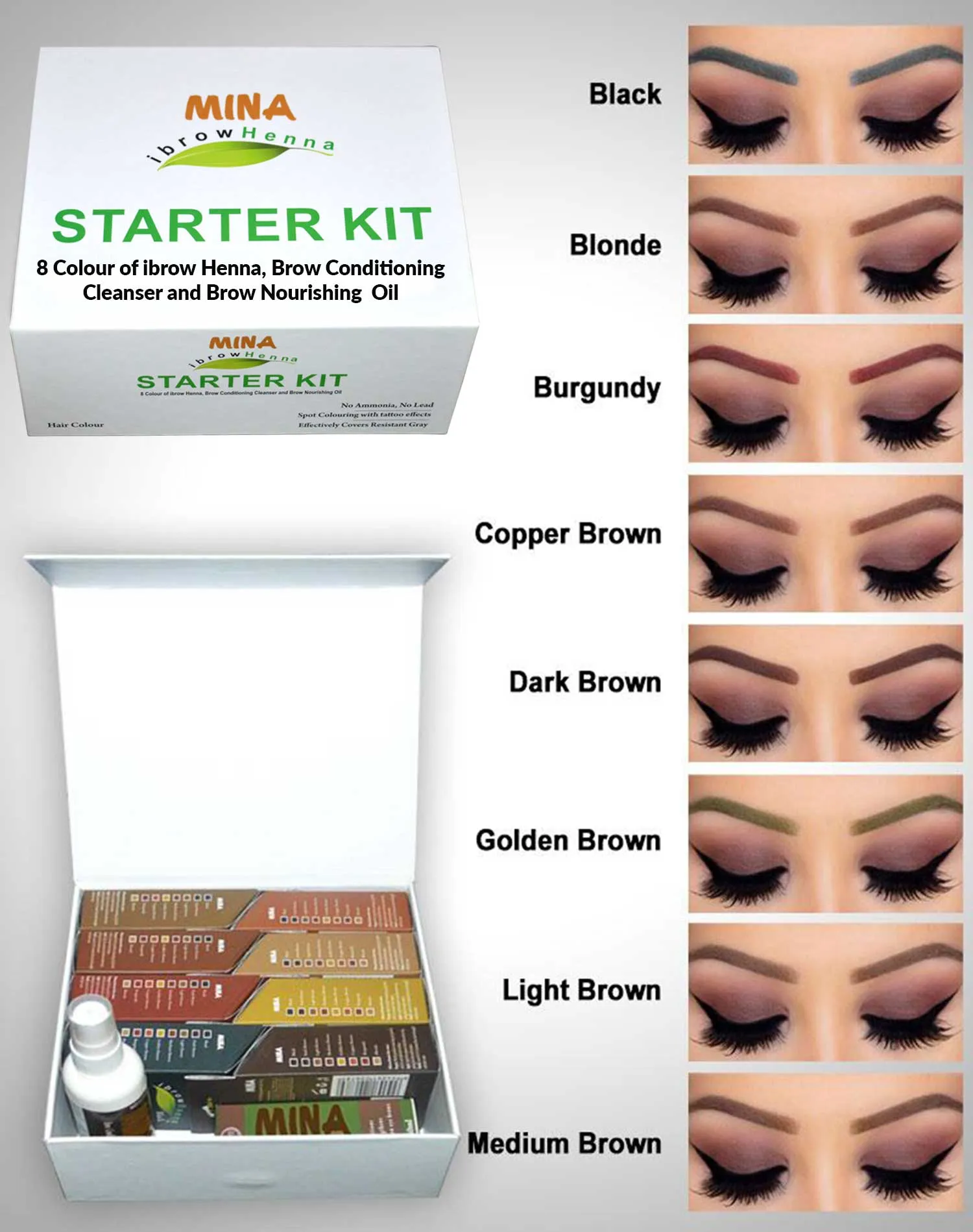 Professional Henna Brow Kit - For Brow Artists & Trainers - (Set of 8 Natural Cool And Warm Shades)