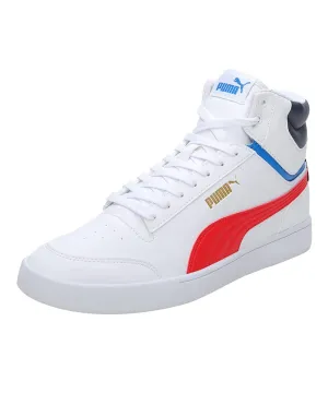 Puma Unisex Shuffle Mid Sneaker, Puma White-High Risk Red-Peacoat-Puma Team Gold)