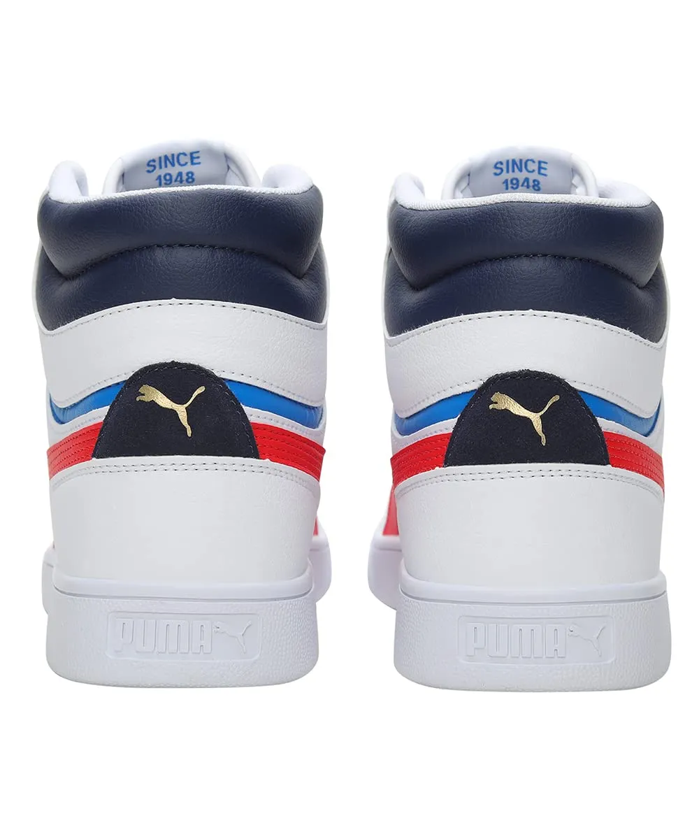 Puma Unisex Shuffle Mid Sneaker, Puma White-High Risk Red-Peacoat-Puma Team Gold)