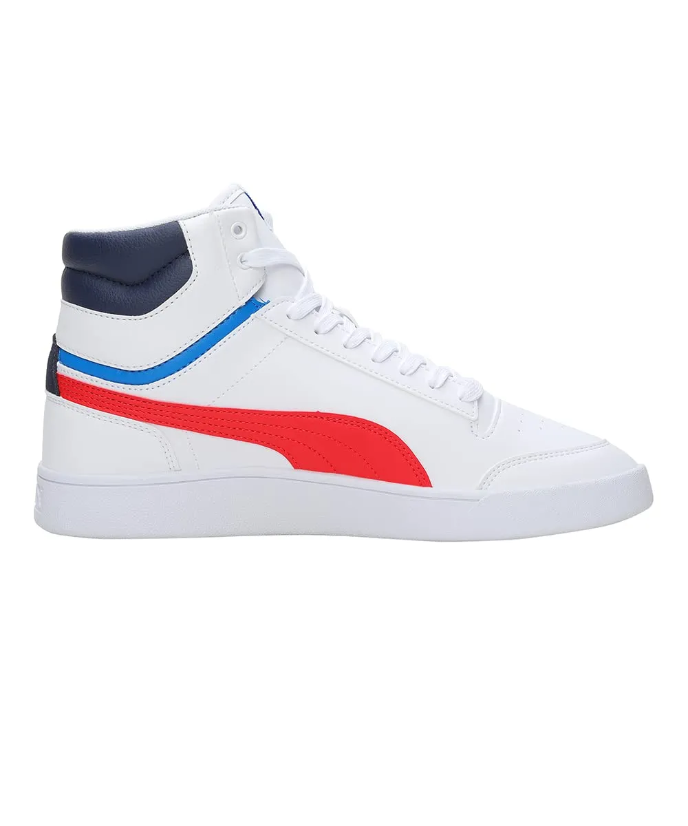 Puma Unisex Shuffle Mid Sneaker, Puma White-High Risk Red-Peacoat-Puma Team Gold)