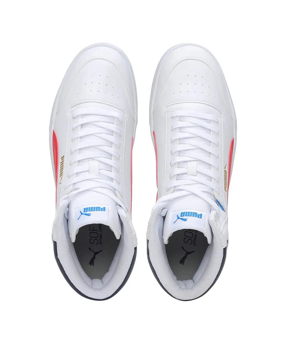 Puma Unisex Shuffle Mid Sneaker, Puma White-High Risk Red-Peacoat-Puma Team Gold)
