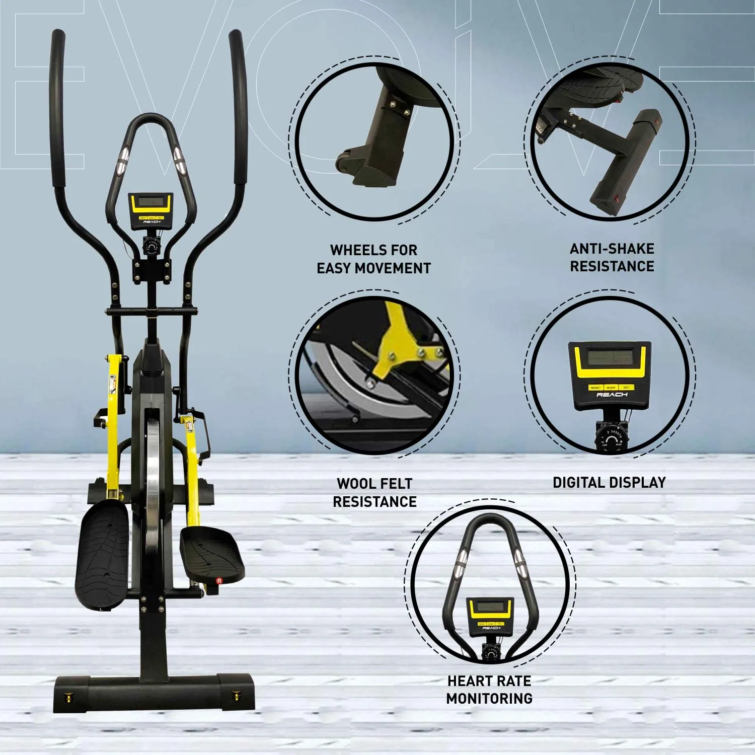 Reach Evolve Elliptical Climber Cross Trainer   Stepper - Exercise Fitness Equipment for Home Gym Yellow