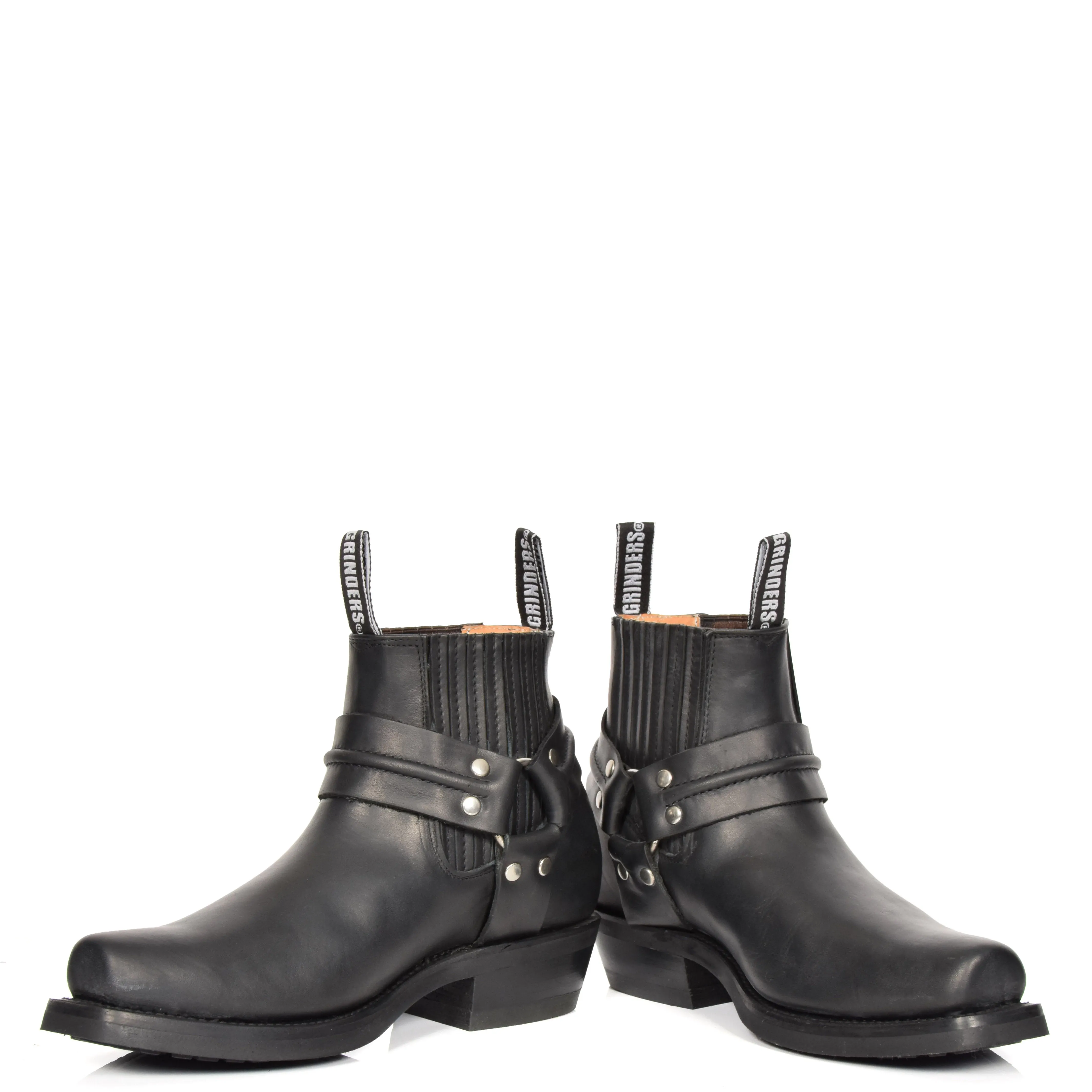 Real Leather Square Toe Cowboy Ankle Boots AR70 Black