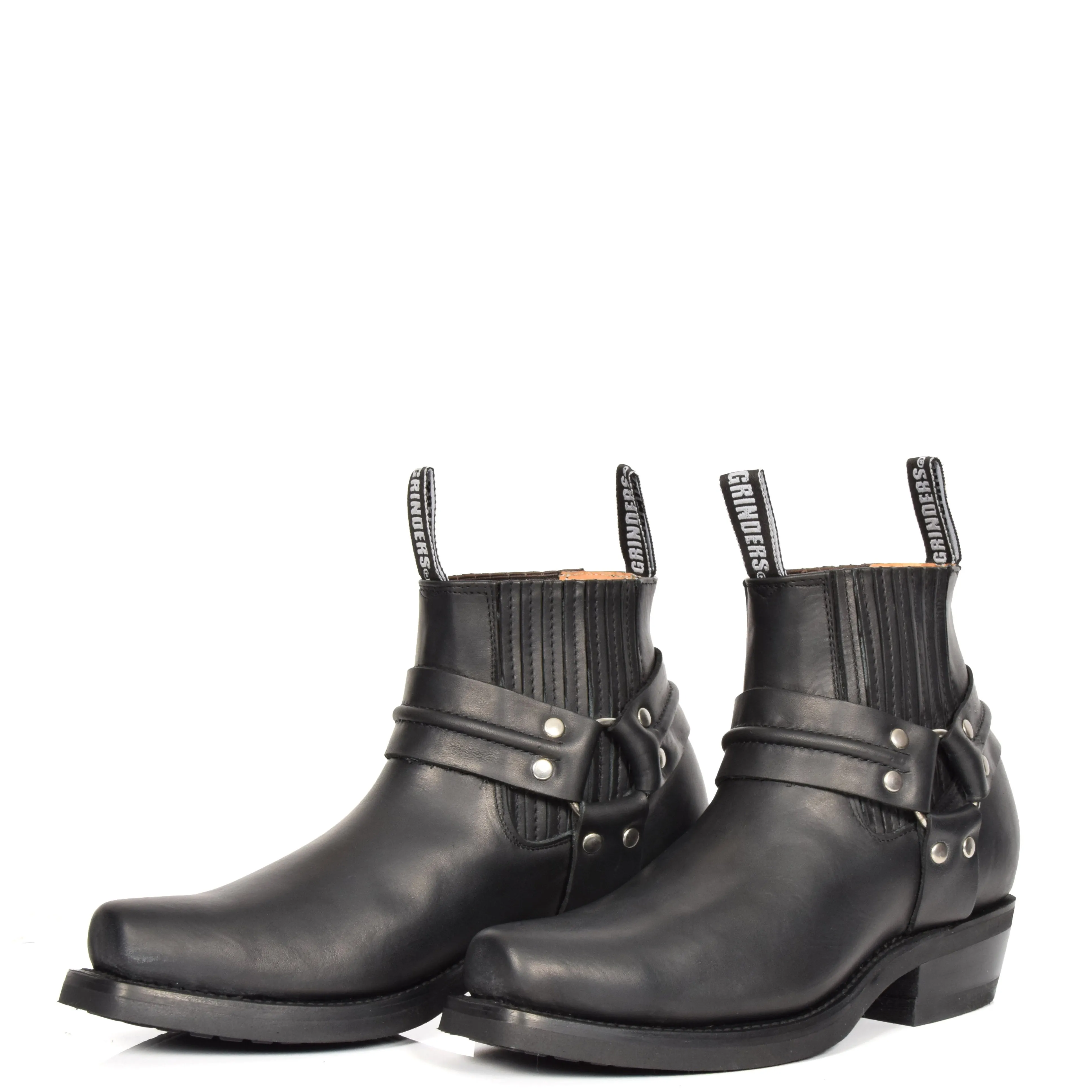 Real Leather Square Toe Cowboy Ankle Boots AR70 Black
