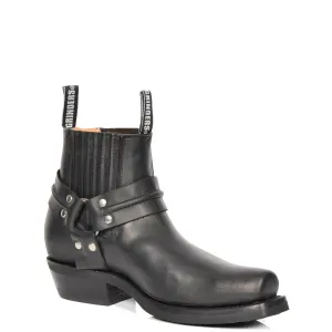 Real Leather Square Toe Cowboy Ankle Boots AR70 Black