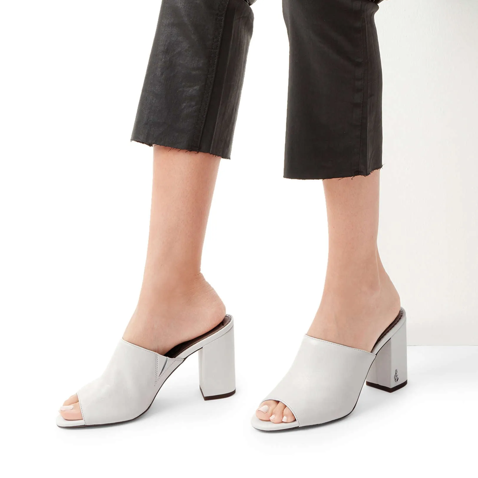 Sam Edelman Orlie Block Heeled Slip On Dress Mule Sandals Bright White Leather