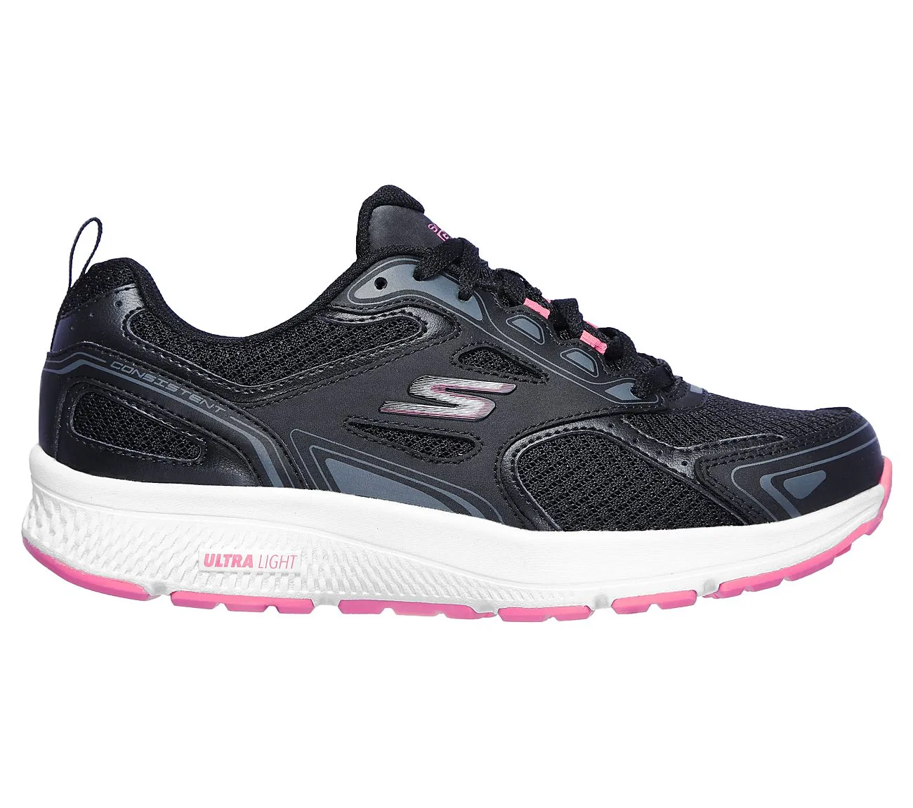 Skechers 128075/BKPK Black Womens Casual Comfort Lace Up Trainers