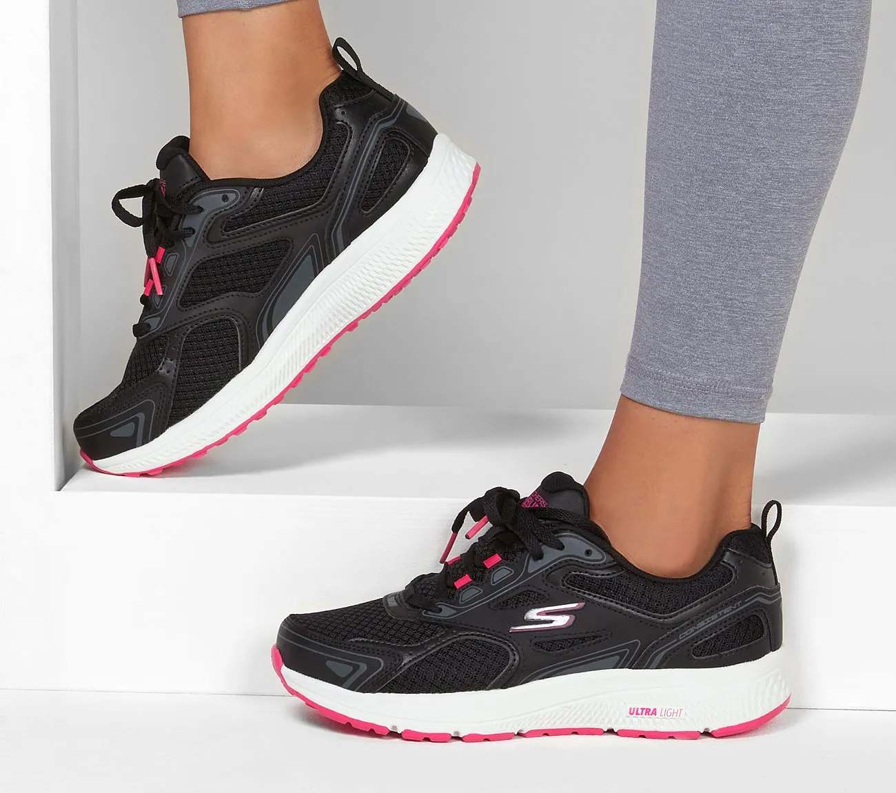 Skechers 128075/BKPK Black Womens Casual Comfort Lace Up Trainers