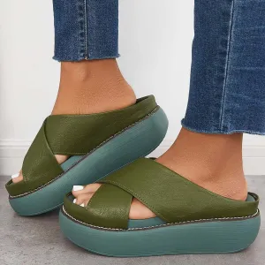Sohiwoo  Women's Platform Criss Cross Slides Slip on Arch Support Sandals