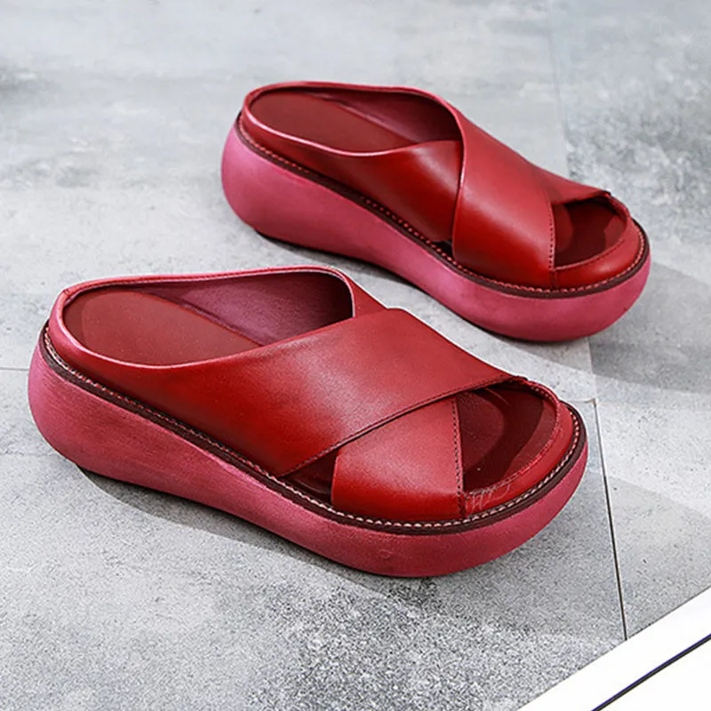 Sohiwoo  Women's Platform Criss Cross Slides Slip on Arch Support Sandals