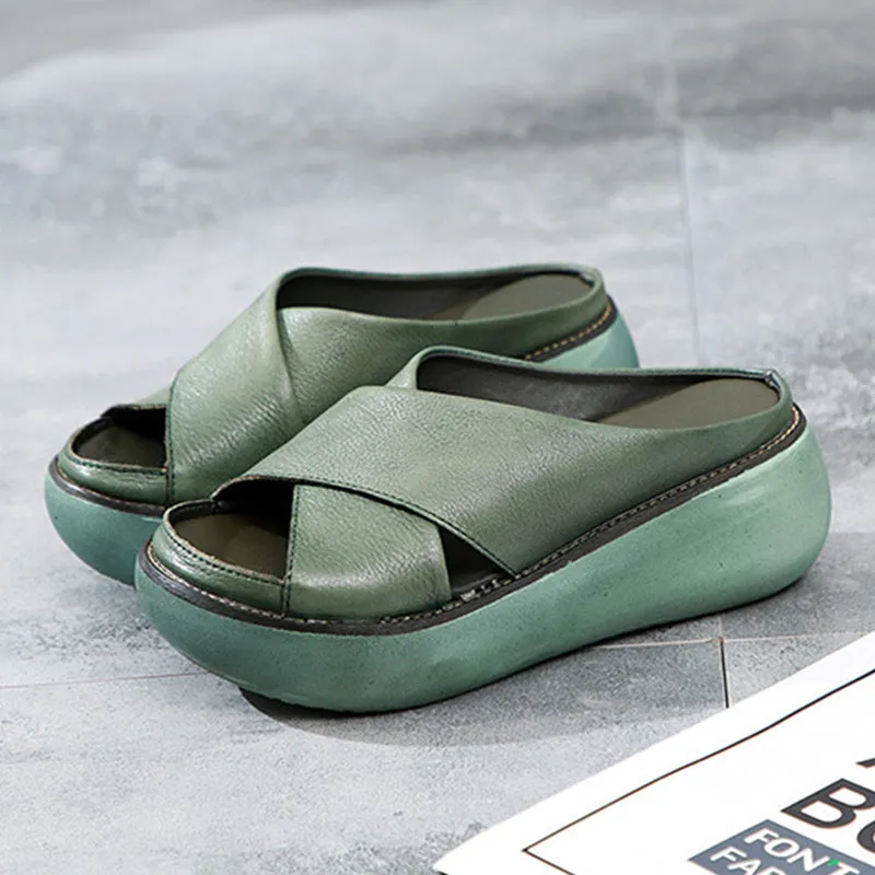 Sohiwoo  Women's Platform Criss Cross Slides Slip on Arch Support Sandals