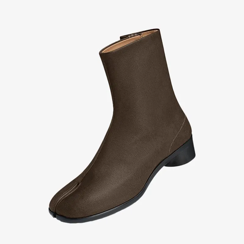 Split-Toe Calf Leather Ankle Boots